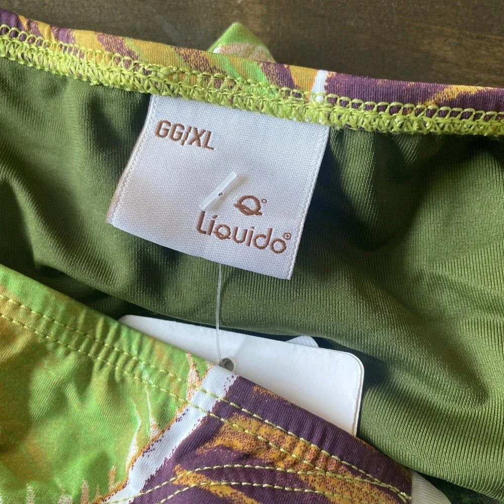 Liquido Abstract Print Tie Side Bikini Bottom Womens Size XL Green Lycra NWT‎